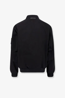Hevò men’s castro black cotton bomber jacket with ribbed cuffs waistband and subtle brand tag at the collar
