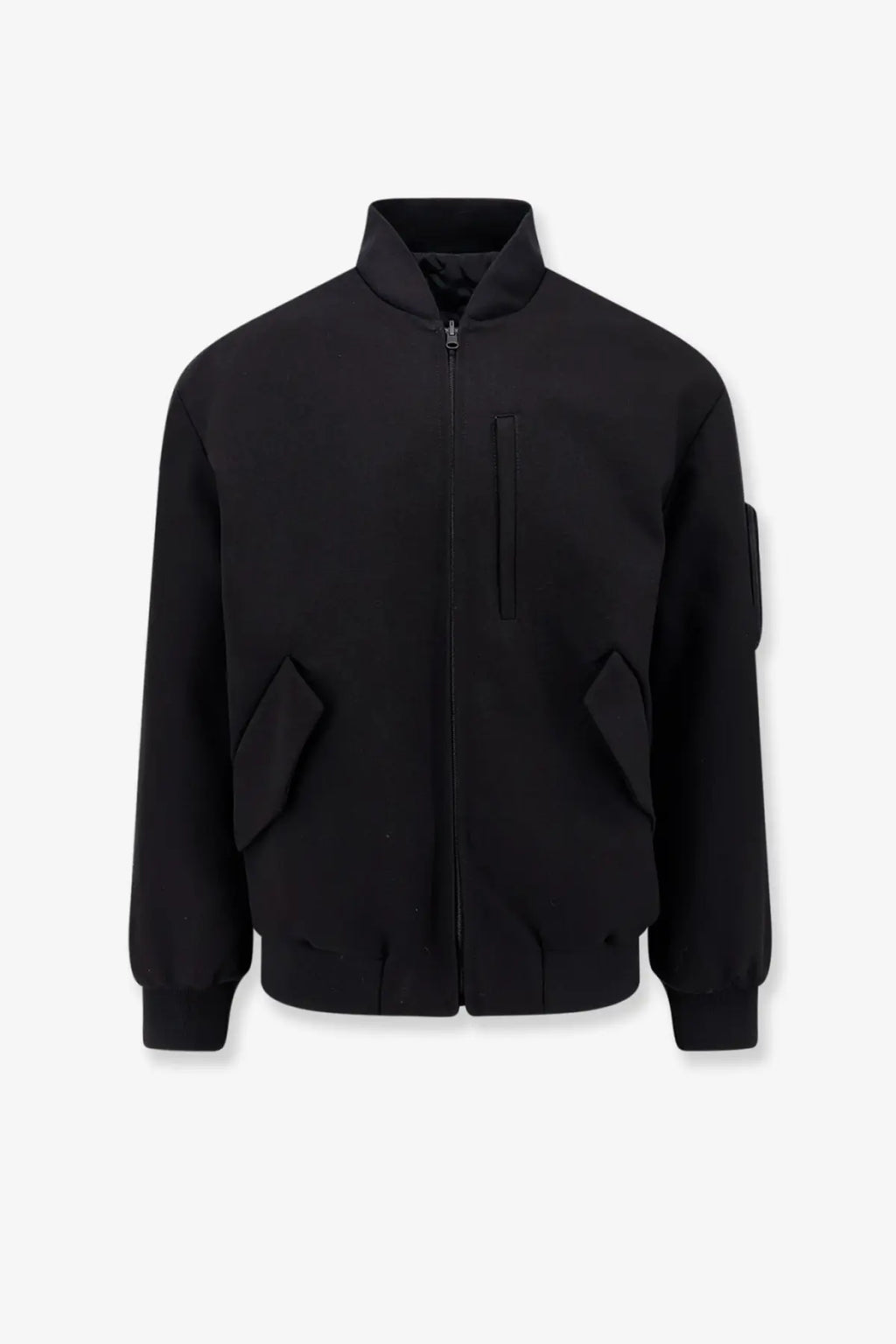 Hevò men’s castro black cotton bomber jacket with stand-up collar zipper closure and slanted pockets