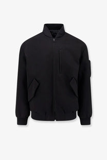 Hevò men’s castro black cotton bomber jacket with stand-up collar zipper closure and slanted pockets