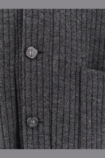 Hevò men’s cimino dark gray ribbed knit virgin wool cardigan with silver-toned buttons front view