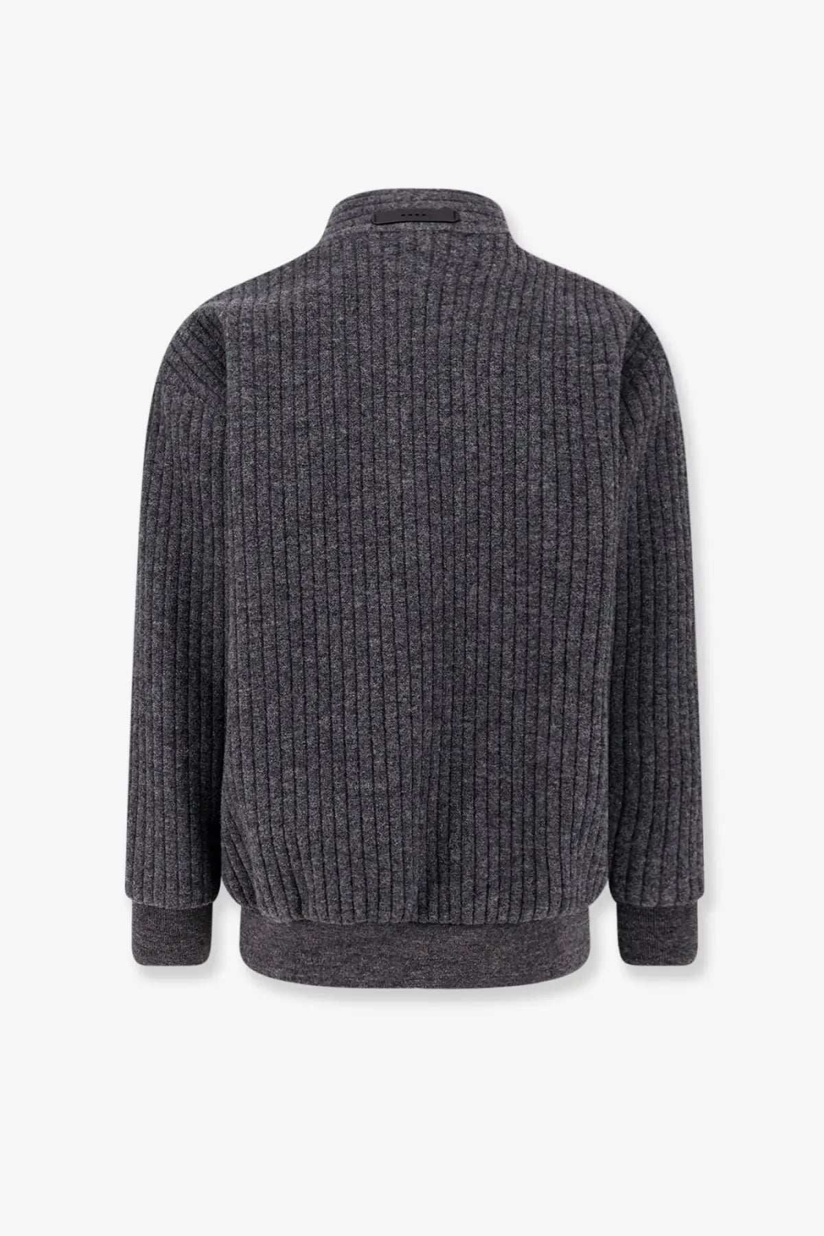 Hevò men’s cimino dark gray ribbed knit virgin wool cardigan with stand-up collar and elastic cuffs