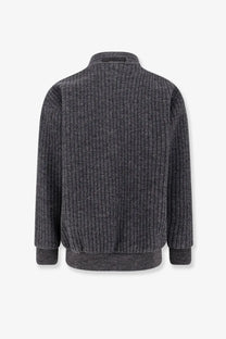 Hevò men’s cimino dark gray ribbed knit virgin wool cardigan with stand-up collar and elastic cuffs
