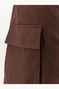 Brown cotton bermuda shorts featuring a brown canvas cargo pocket with flap closure by hevò men