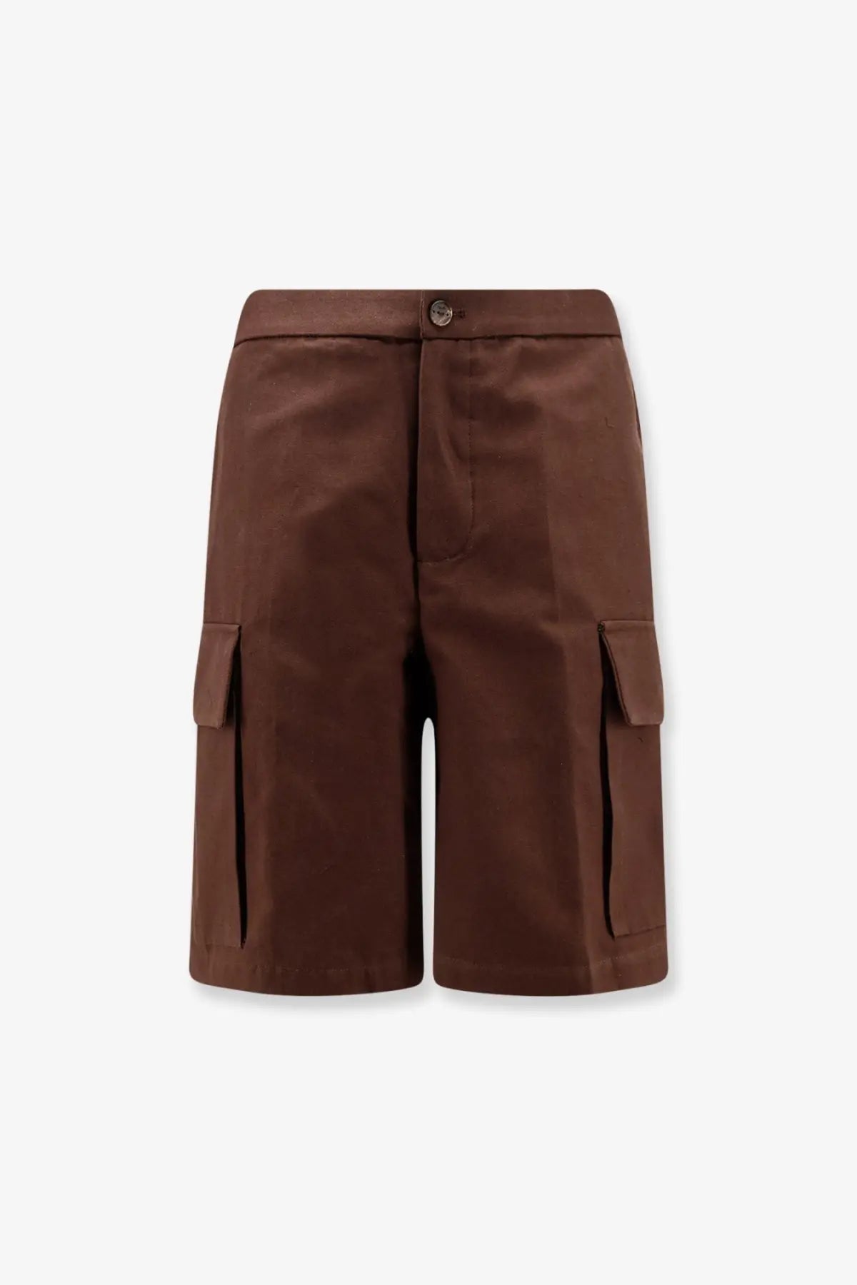 Hevò men’s brown cotton bermuda shorts featuring a sleek tailored fit and functional side pockets