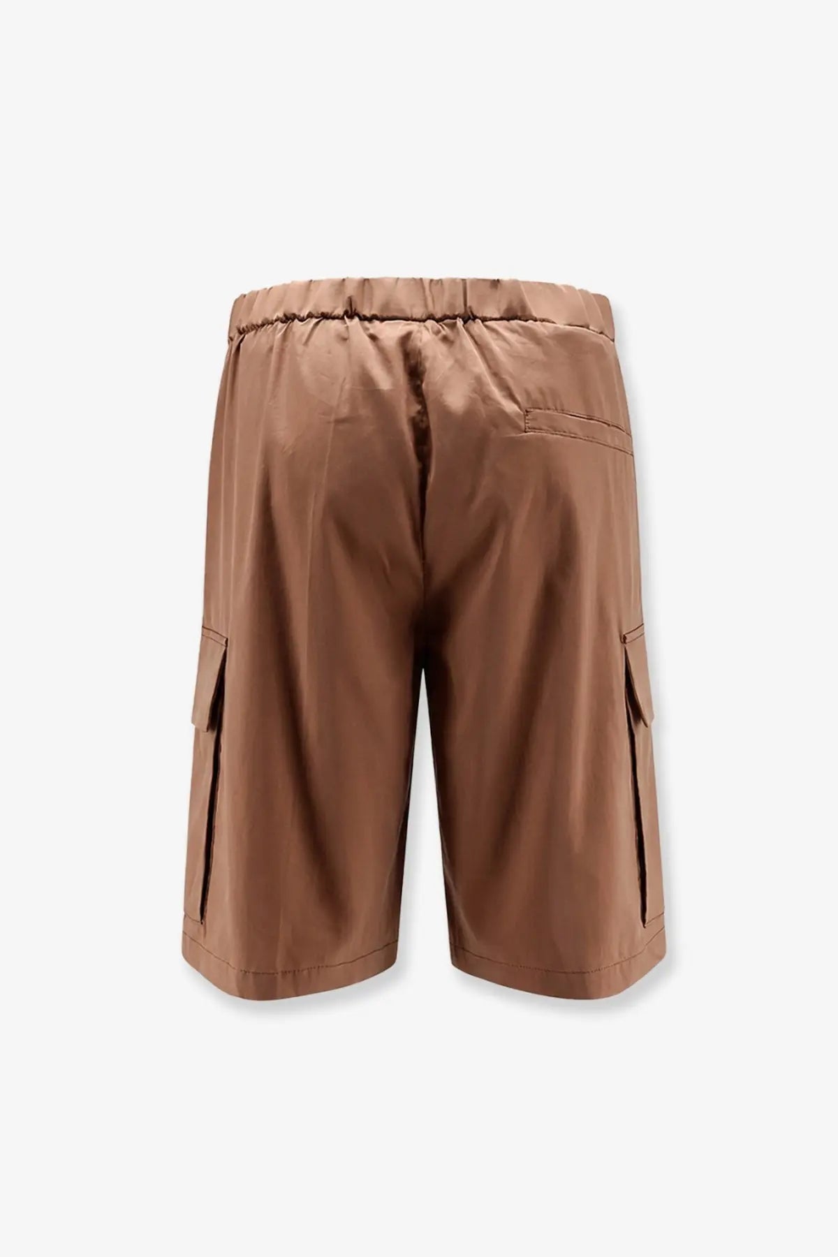Hevò men’s cotton blend brown bermuda shorts with tan elastic waistband and side pockets