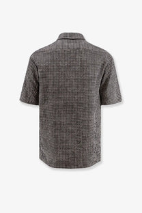 Hevò men’s short-sleeved cotton blend shirt in black with white checkered pattern and classic collar