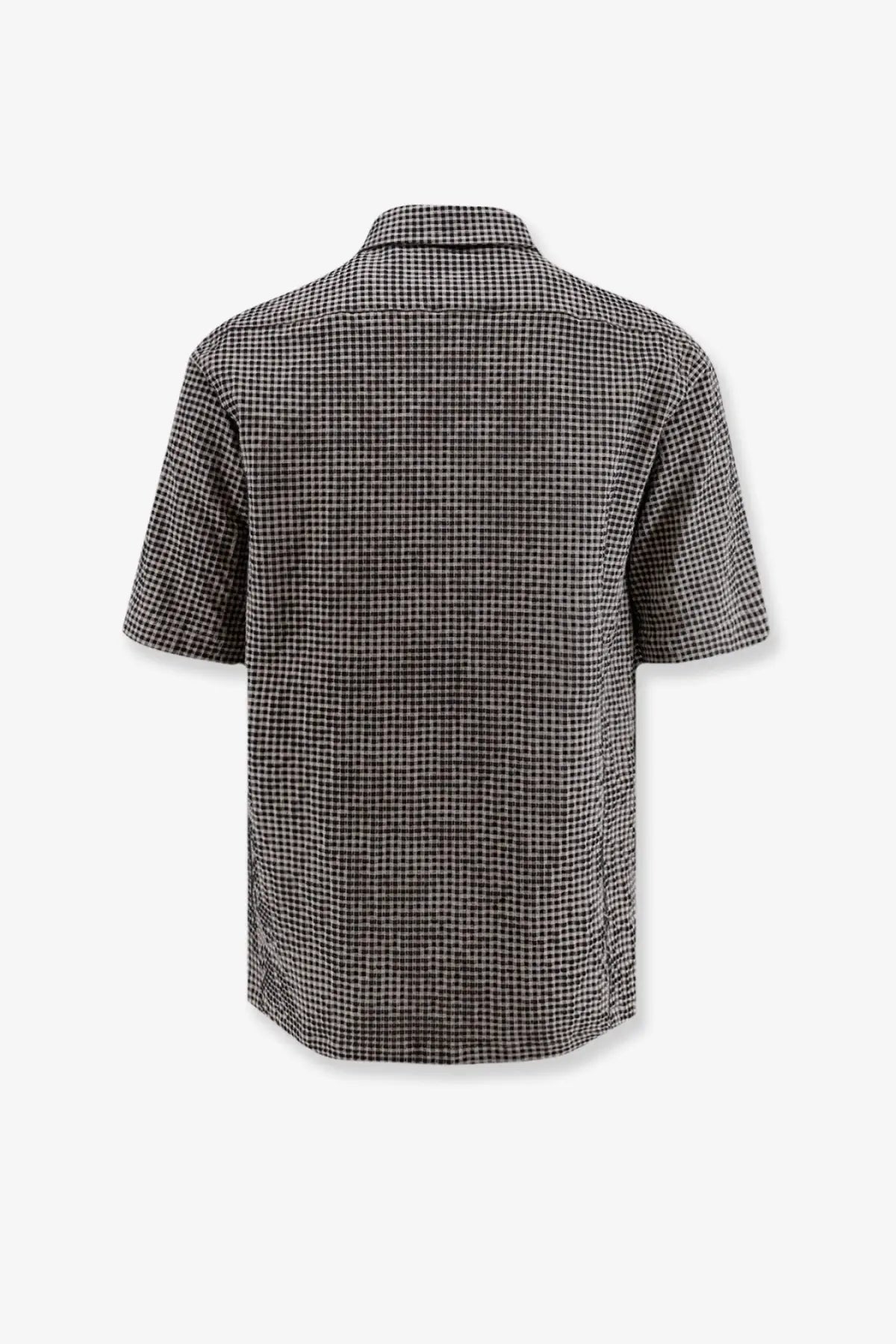 Hevò men’s cotton blend short-sleeved shirt with black and white checkered pattern and classic collar