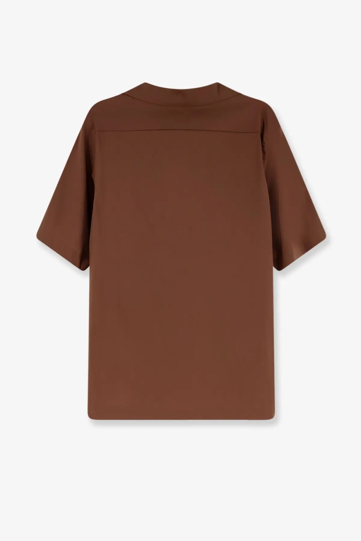 Hevò men’s cotton blend brown short-sleeved shirt with minimalist modern cut and subtle seam detailing
