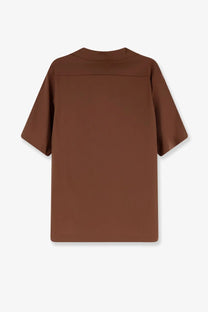 Hevò men’s cotton blend brown short-sleeved shirt with minimalist modern cut and subtle seam detailing