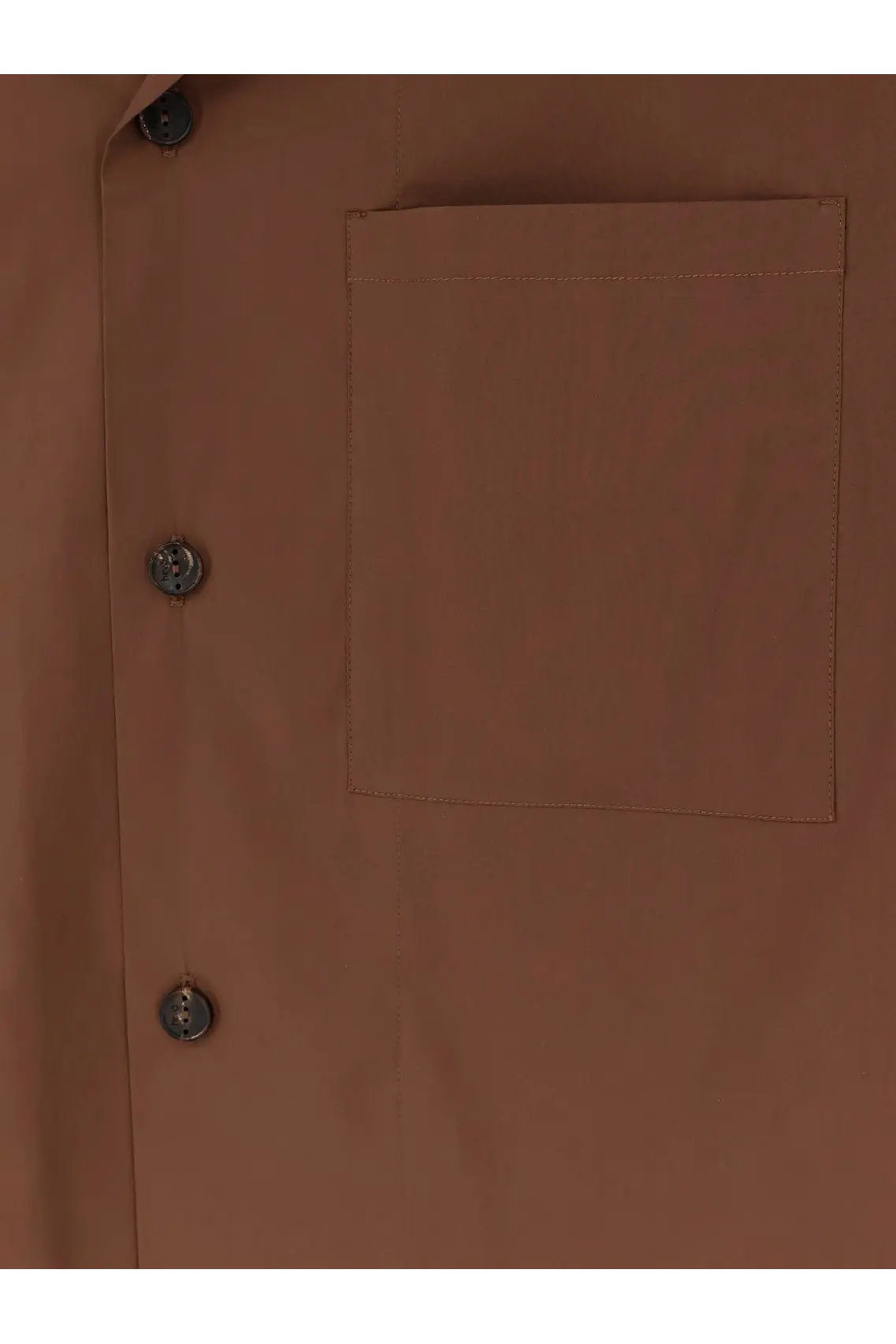 Tan Hevò men’s cotton blend button-up shirt with single chest pocket and metallic buttons in brown color