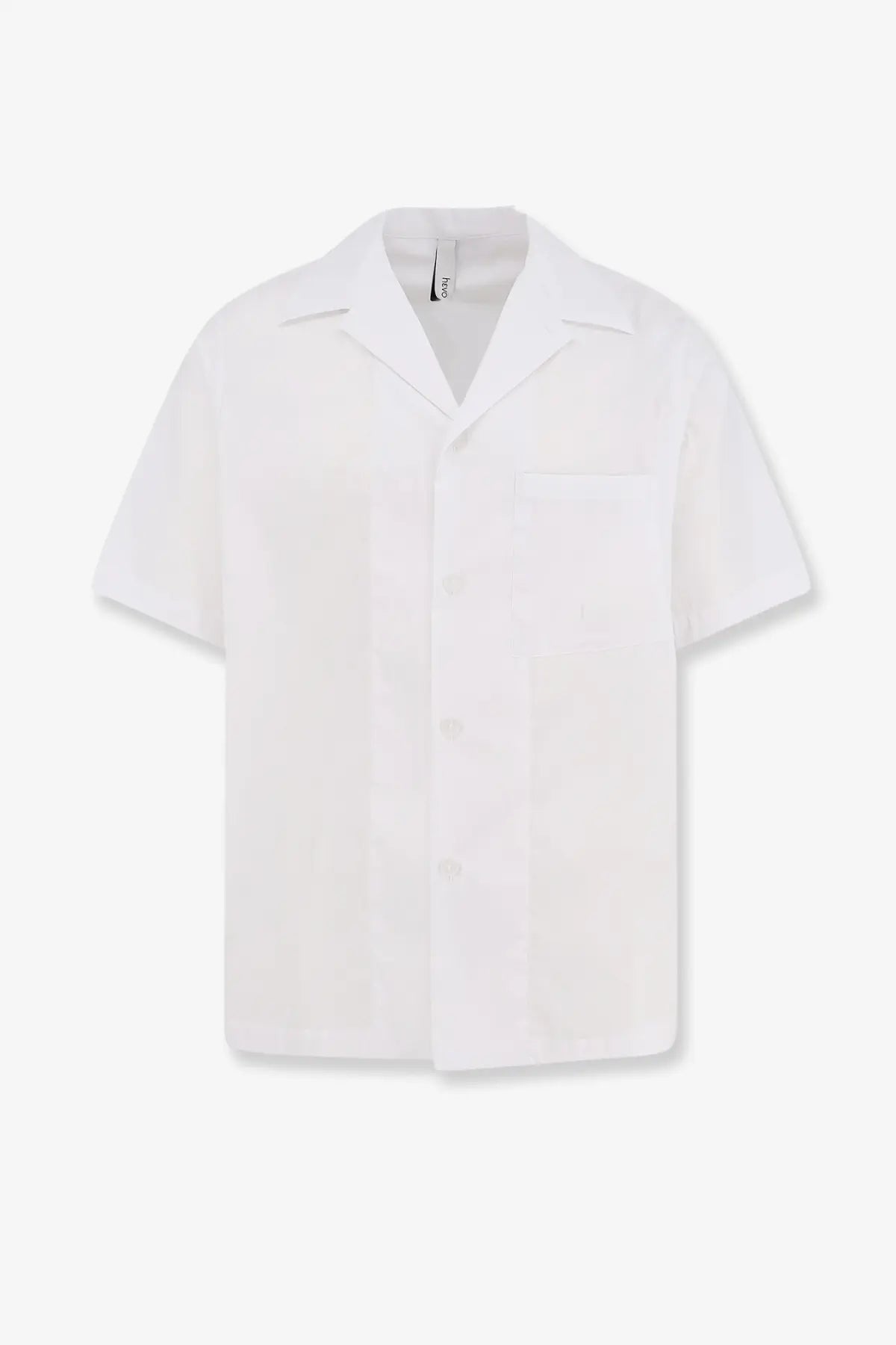 Hevò men’s white cotton blend short-sleeved shirt with classic collar and chest pocket for casual wear