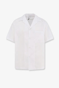 Hevò men’s white cotton blend short-sleeved shirt with classic collar and chest pocket for casual wear