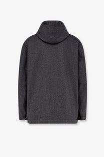 Hevò men’s Grottaverde grey hooded coat in dark gray textured virgin wool blend with soft woven fabric finish