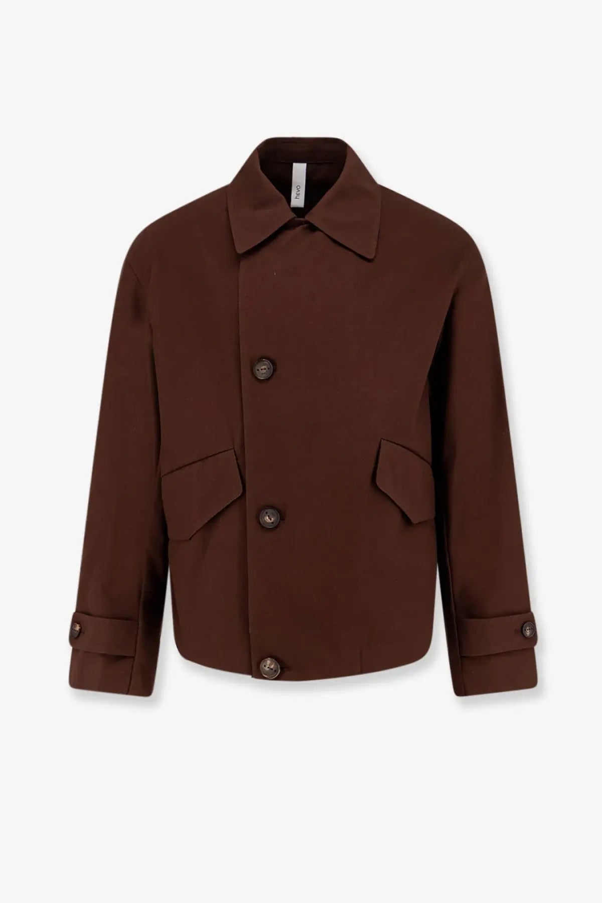 Hevò men’s isola di san pietro sleek chocolate brown cotton trench coat with structured collar and button closures