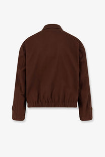 Brown utility jacket with classic collar and elasticated hem made of cotton from hevò men’s isola di san pietro collection