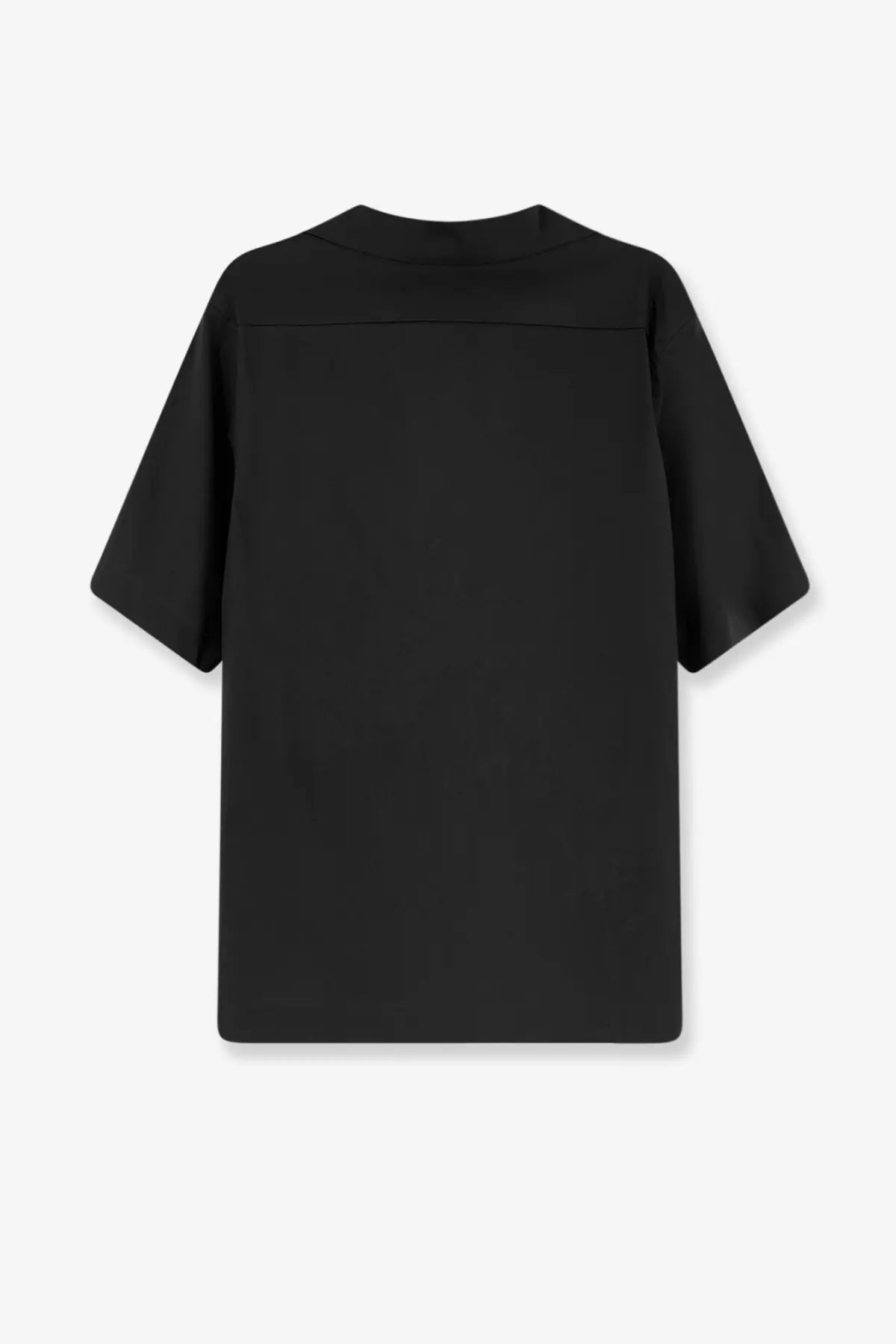 Hevò men’s black short-sleeved linen and viscose blend shirt with relaxed fit and subtle seam detailing