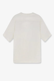Hevò men’s off-white short-sleeved linen and viscose blend shirt with relaxed fit and crew neckline