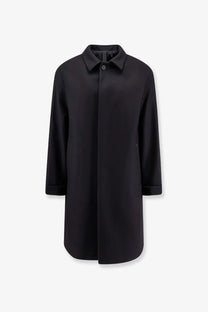 Hevò men’s loco black virgin wool coat with classic collar and button closure in smooth structured fabric