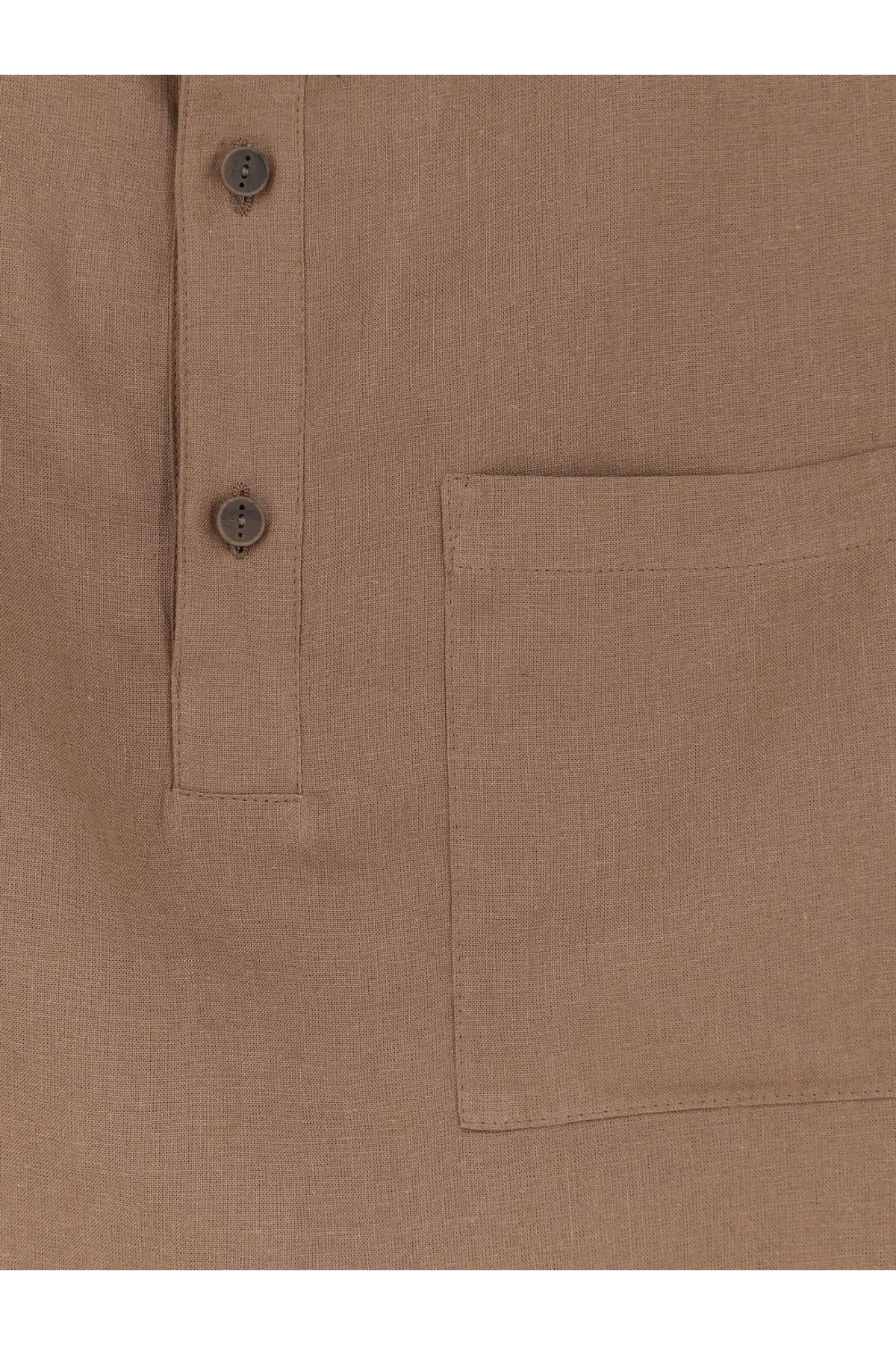 Hevò men’s montursi beige linen and viscose shirt with two dark gray buttons and a chest pocket