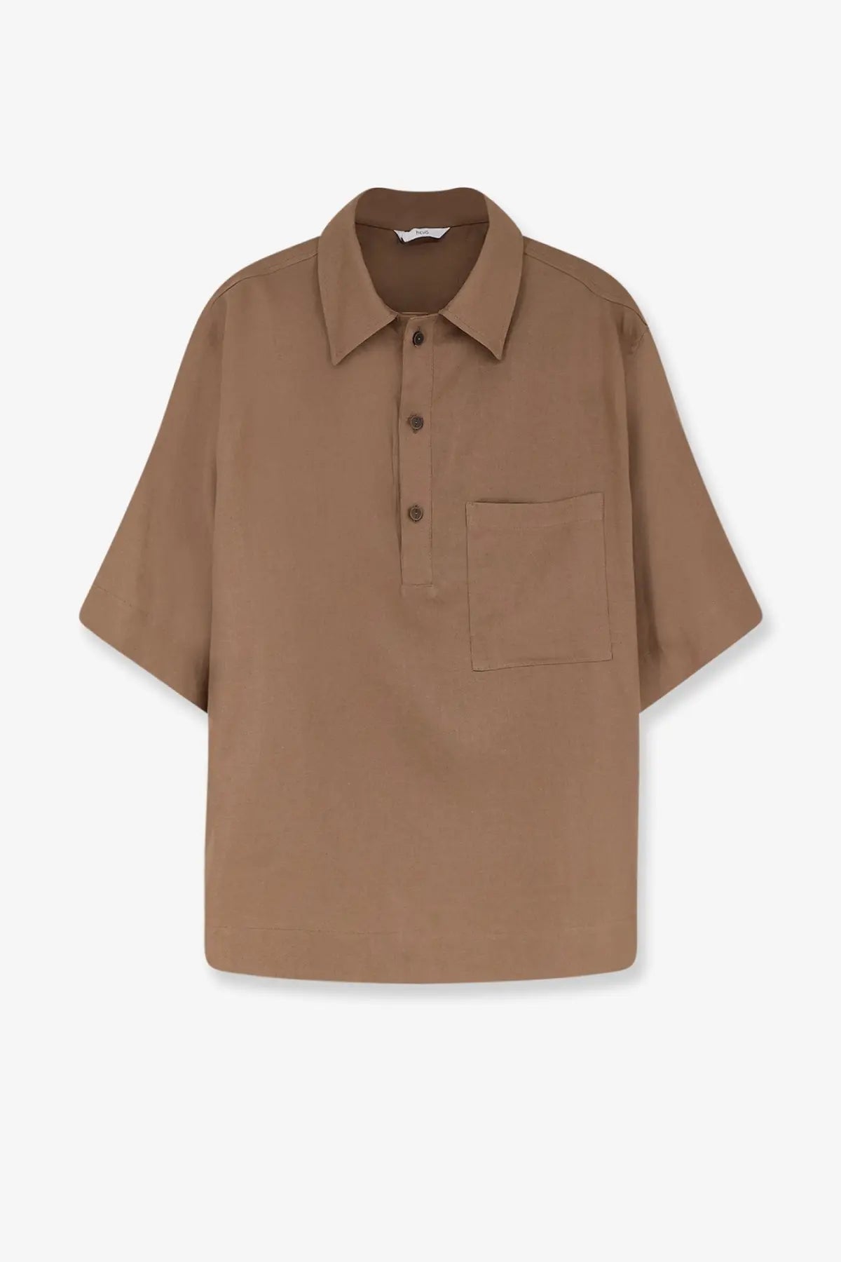 Hevò men’s montursi beige linen and viscose short-sleeved polo shirt with classic collar and chest pocket