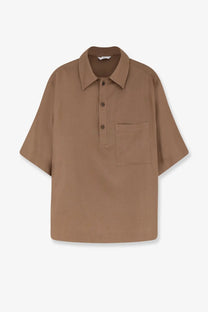 Hevò men’s montursi beige linen and viscose short-sleeved polo shirt with classic collar and chest pocket