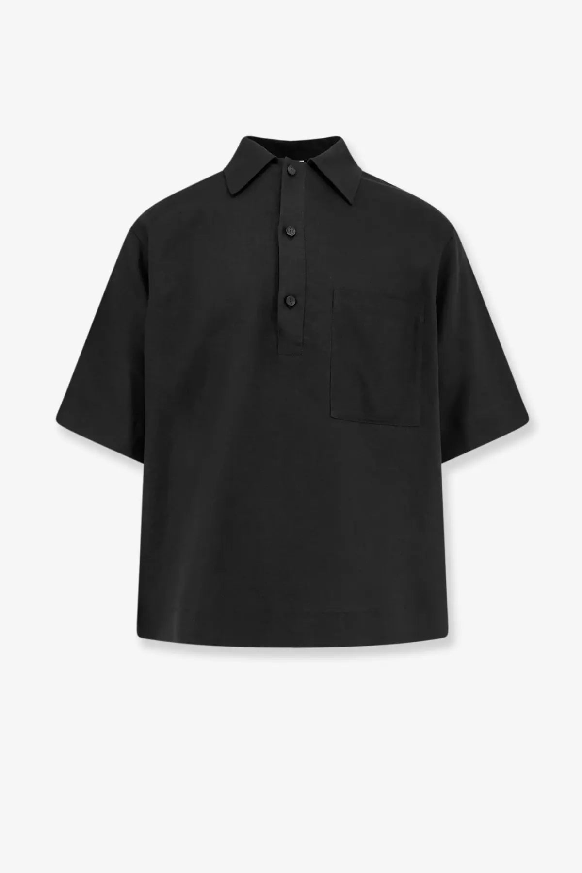 Hevò men’s montursi black short-sleeved linen and viscose shirt with chest pocket and classic collar