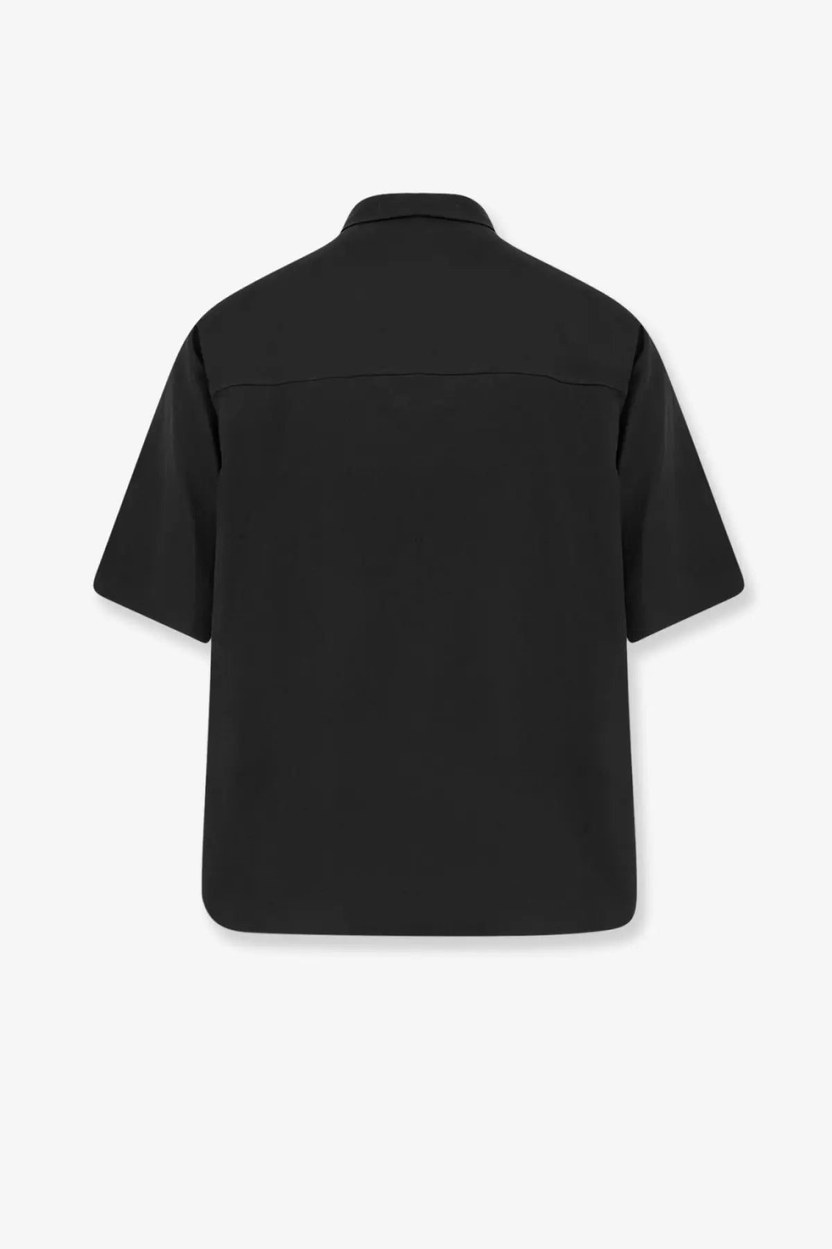Hevò men’s montursi black short-sleeved shirt with collar made of linen and viscose with subtle seam detail