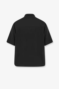 Hevò men’s montursi black short-sleeved shirt with collar made of linen and viscose with subtle seam detail