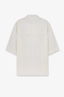 Hevò men’s Montursi off-white oversized shirt with relaxed fit short sleeves made of linen and viscose