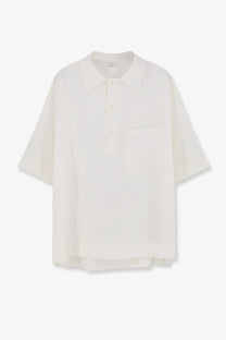 Hevò men’s montursi off-white short-sleeved polo shirt with classic collar linen and viscose blend