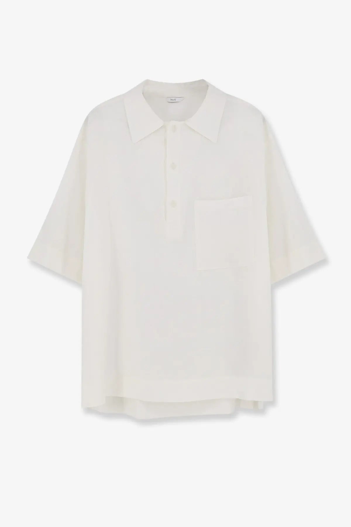 Off-white short-sleeved hevò men’s montursi polo shirt with classic collar and button placket in linen and viscose