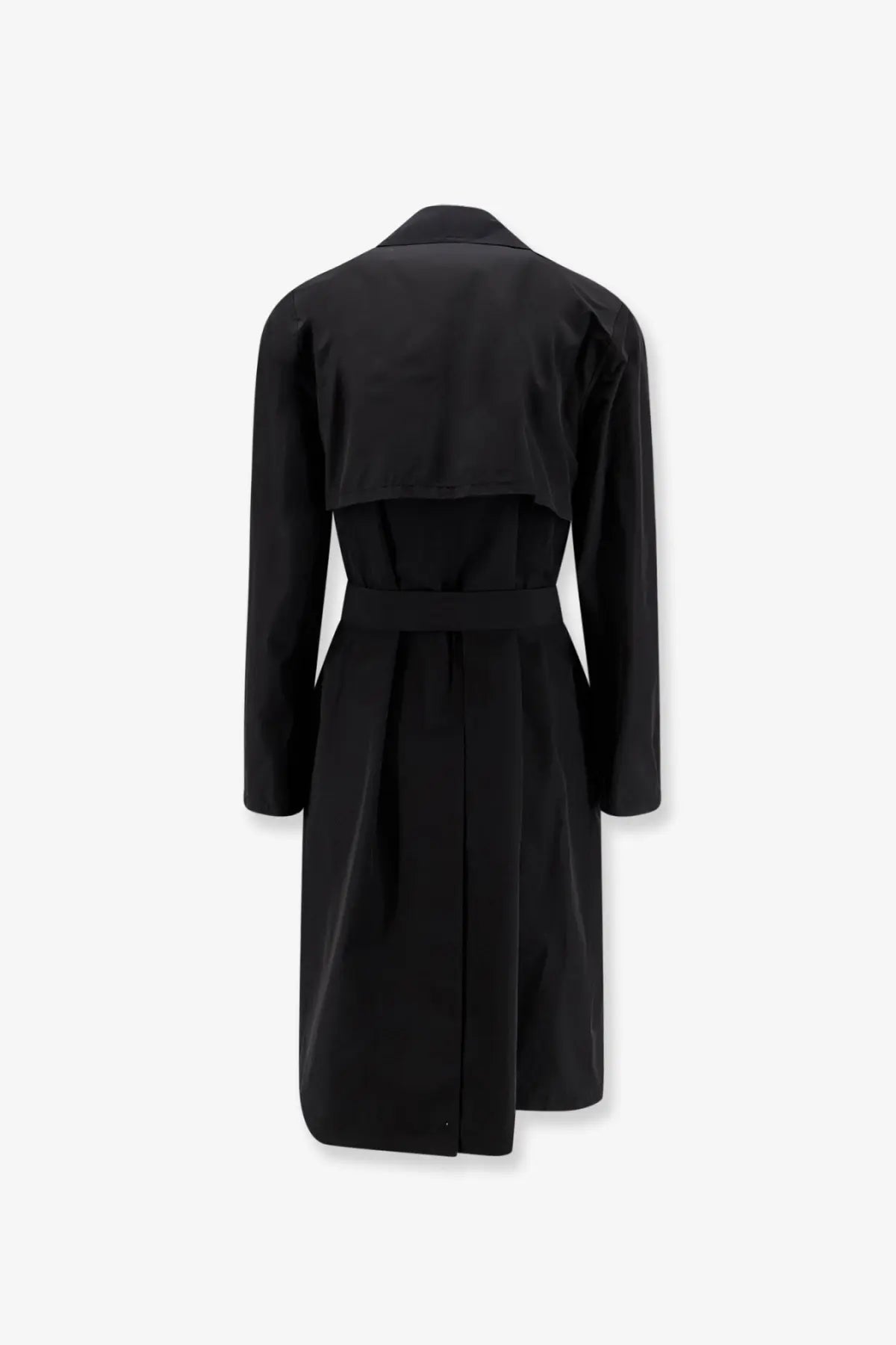 Hevò men’s motolese black trench coat in nylon and cotton with a belted waist and structured shoulders
