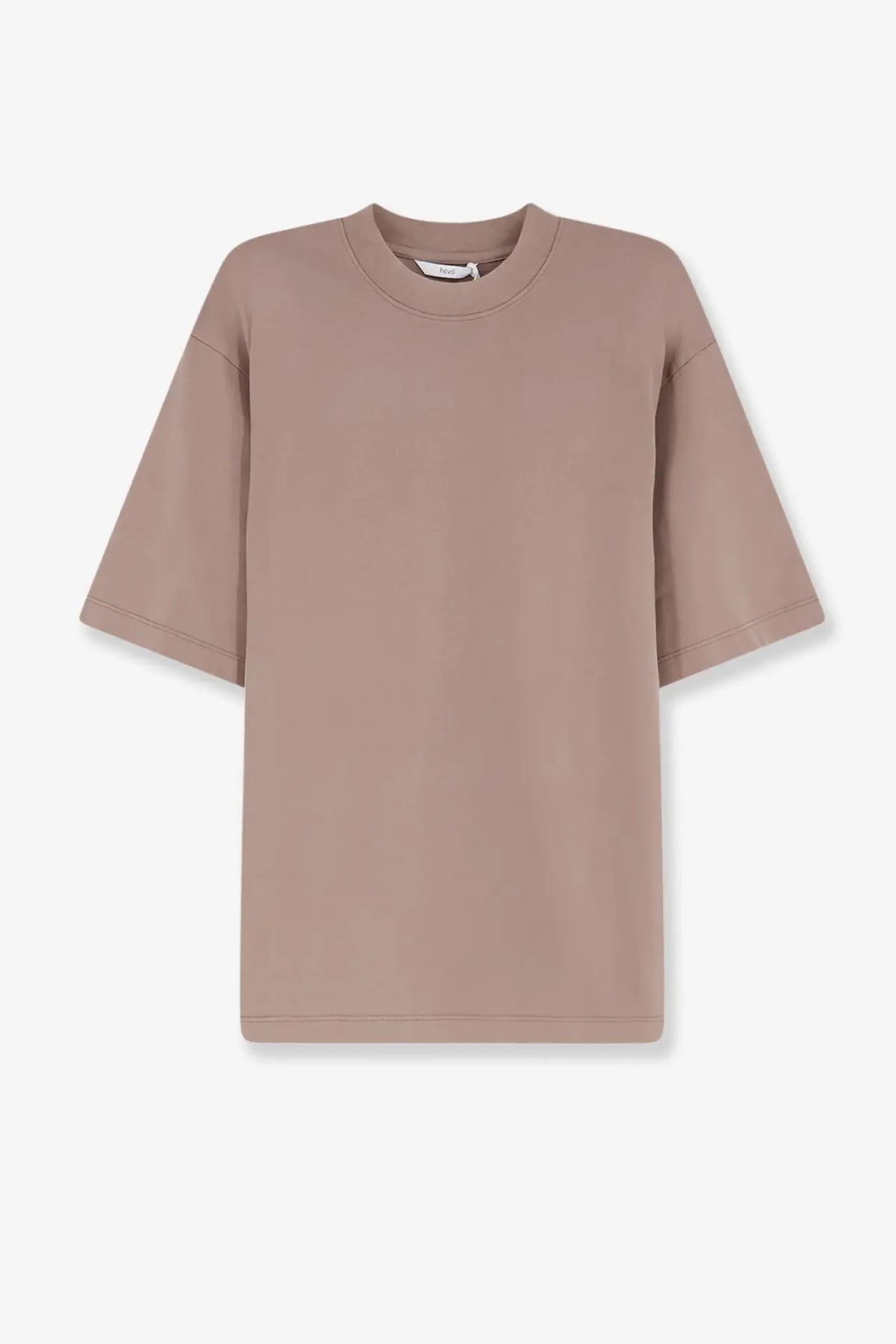 Hevò men’s mulino beige cotton t shirt with relaxed fit minimalist crew neck and short sleeves