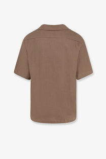 Hevo men’s novoli beige short-sleeved button-up shirt in linen and viscose with classic collar and minimalist design