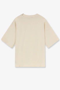 Hevò men’s ripalta cream oversized short-sleeved linen and viscose blend shirt with subtle zipper neckline detail