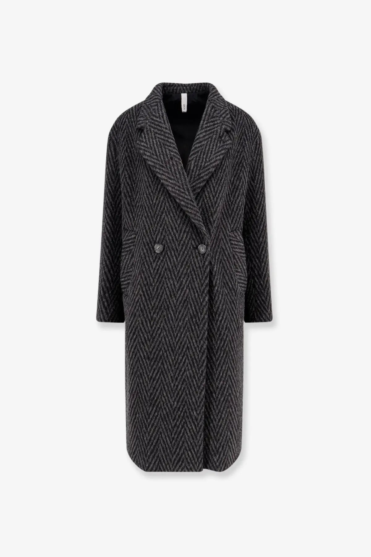 Hevò men’s santa cesarea dark gray herringbone wool blend double breasted coat with silver buttons