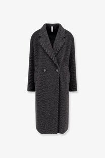Hevò men’s santa cesarea dark gray herringbone wool blend double breasted coat with silver buttons