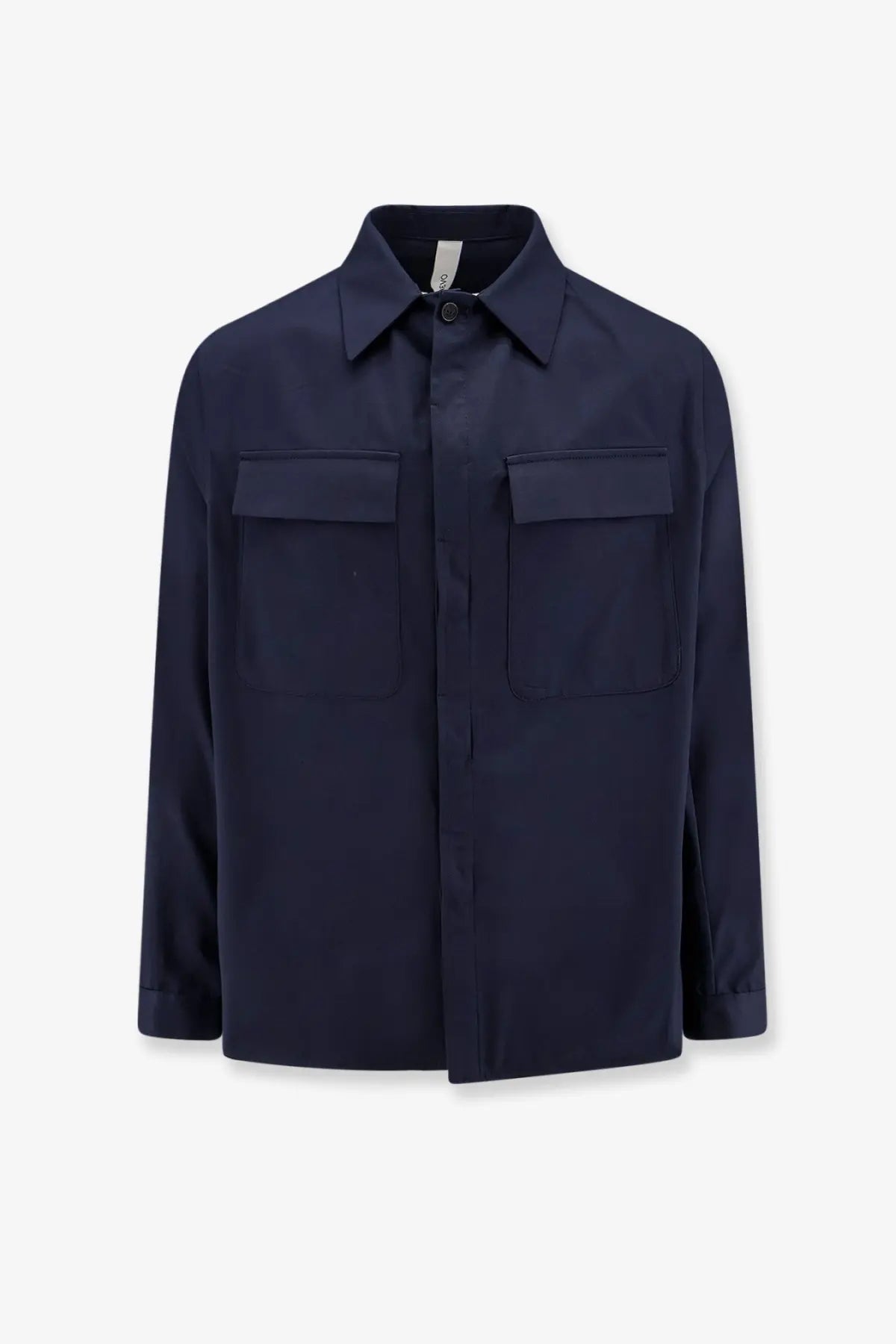 Hevò men’s specchiolla navy blue cotton shirt with long sleeves and two chest flap pockets