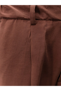 Brown woven modal blend Hevò men’s Torre Canne trousers with belt loop and stitched seams visible