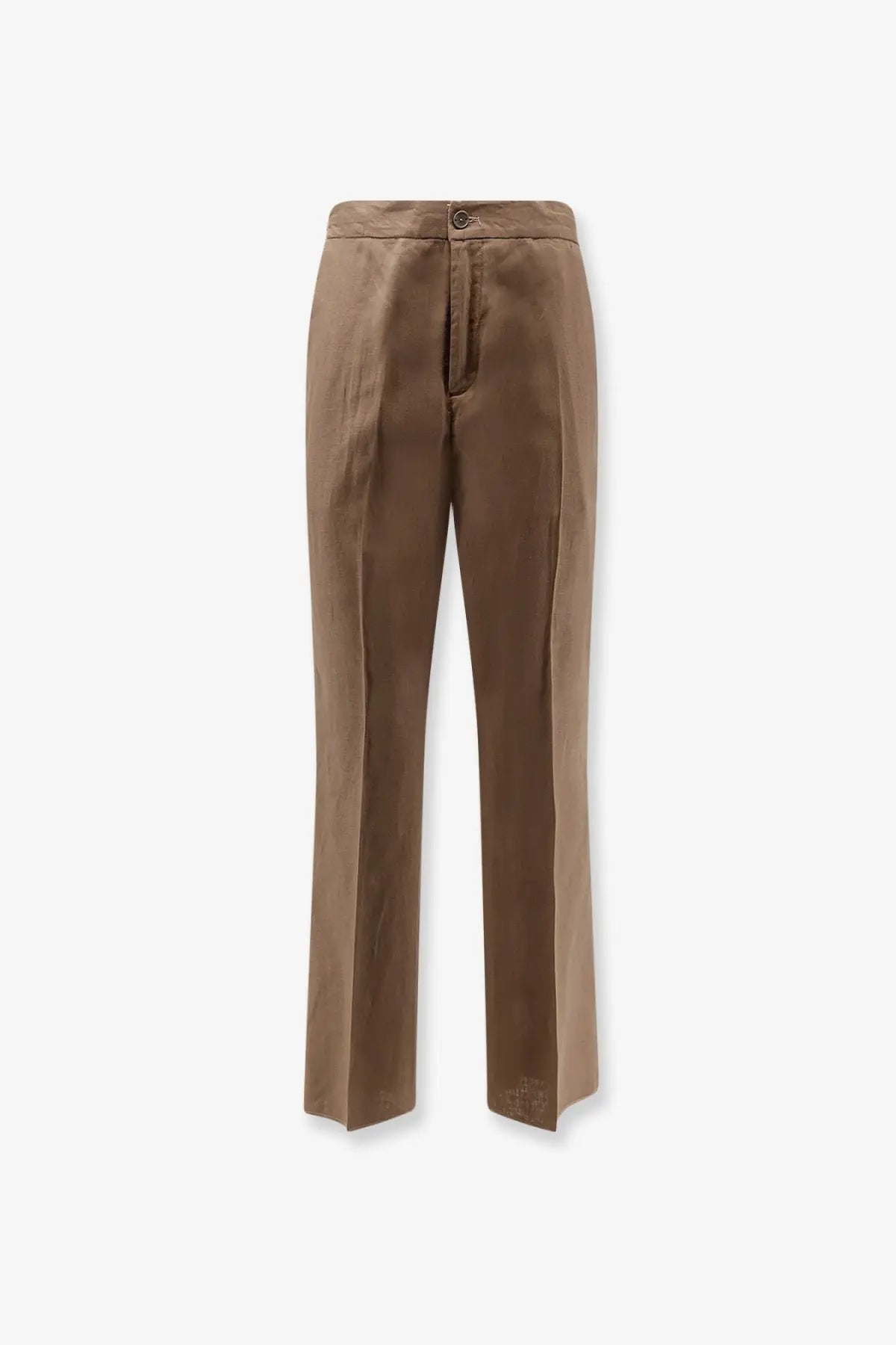 Brown cotton Hevò men’s Torre Chianca straight-leg trousers with subtle front pleats in beige linen and viscose