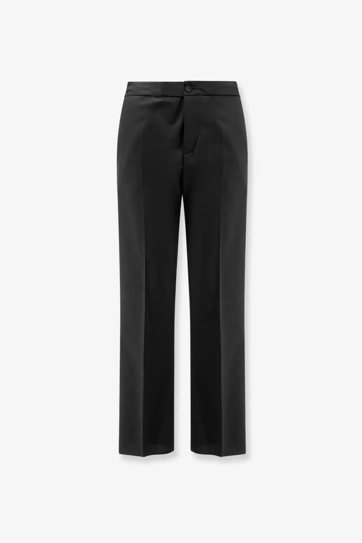 Hevò men’s Torre Chianca black satin trousers with sleek straight-leg cut and single-button waist closure