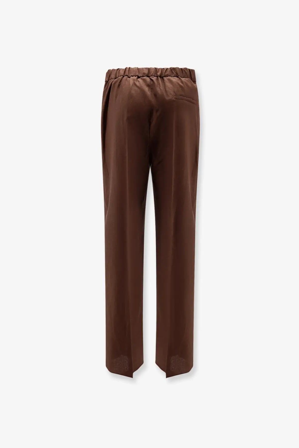 Hevò men’s torre chianca brown satin trousers with elastic waistband linen and viscose blend with subtle sheen