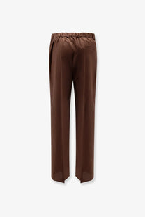 Hevò men’s torre chianca brown satin trousers with elastic waistband linen and viscose blend with subtle sheen