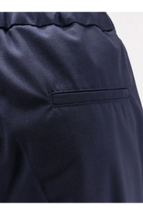 Hevò men’s torre chianca wool blend trousers in dark navy blue with smooth texture and stitched front pocket detail