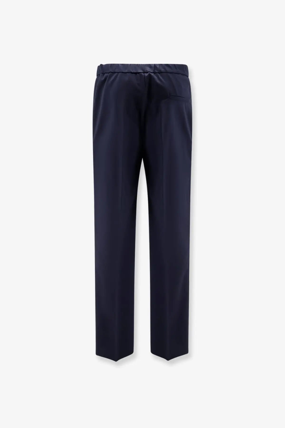 Dark navy blue hevò men’s torre chianca wool blend trousers with smooth fabric and elastic waistband