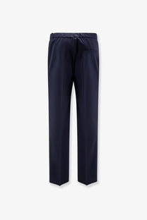 Dark navy blue hevò men’s torre chianca wool blend trousers with smooth fabric and elastic waistband