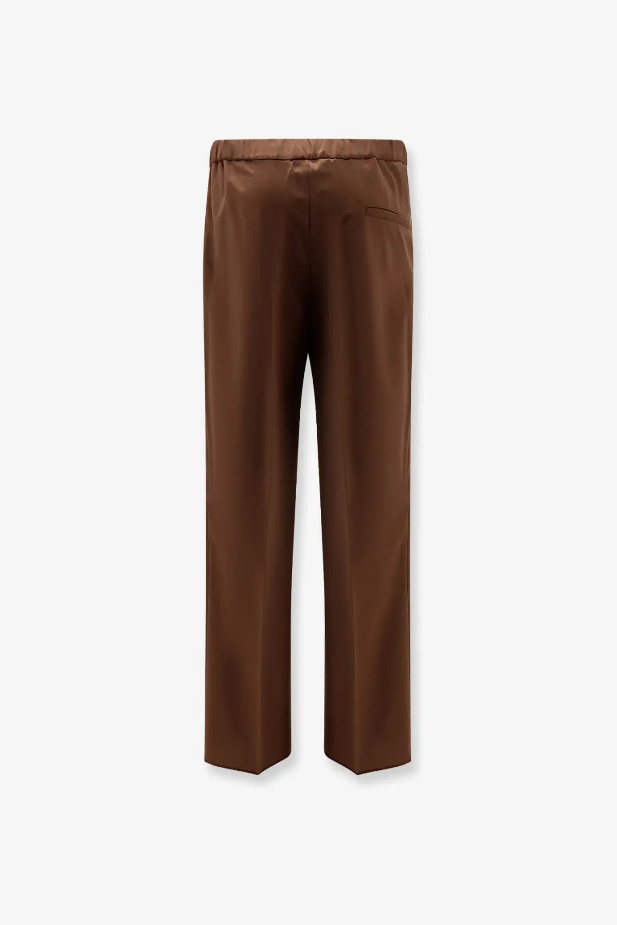 Hevò men’s torre chianca brown wool blend trousers with relaxed fit satin fabric and elastic waistband