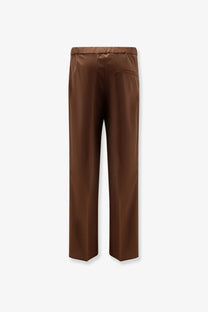 Hevò men’s torre chianca brown wool blend trousers with relaxed fit satin fabric and elastic waistband
