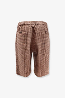 Hevò men’s torre lapillo beige checkered shorts with elastic waistband in brown and beige cotton blend fabric