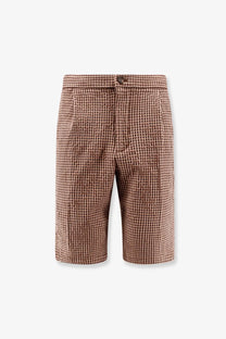 Hevò men’s torre lapillo checked shorts in beige with brown textured fabric and button closure